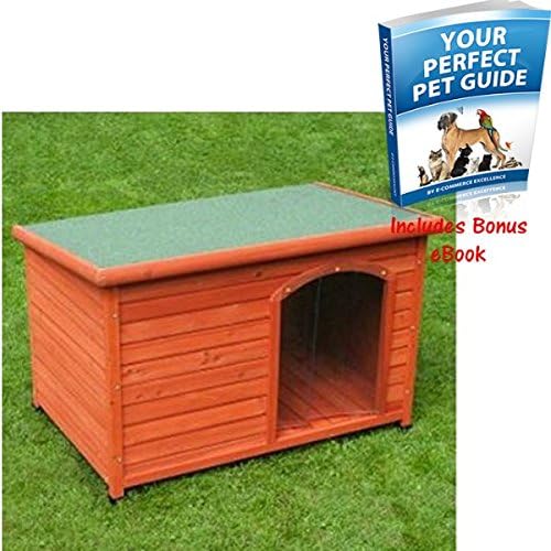 Wooden Dog Cabin w/ Folding Hinged Roof - Easy To Assemble w/ The Provided Screws w/ Free Plastic Door By e-Commerce Excellence (Small)