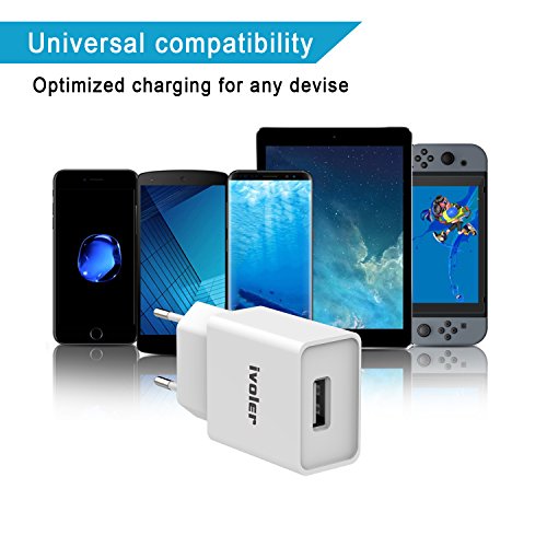 iVoler Super Mini Caricatore da Muro Portatile a 1 Porte (12W/ 2.4A Max) Incluso un Cavo 2 in 1 Type C e Micro USB (1m) per Samsung Galaxy S9 / S9 Plus / S8 / S8+ / S7 / S7 Edge / S6 Edge/S6 Edge+, iPhone, Huawei, ASUS, LG, Microsoft Lumia, Motorola, Ultra Compatto Caricabatterie USB Alimentatore Caricatore da Parete con Tecnologia di Ricarica Rapida Qsmart per iPhone, iPad, Android Smartphone, Tablet, e gli altri dispositivi USB. - Bianco