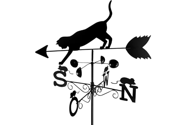 WENKO DIE BESSERE IDEE Maximex Girouette Chat, en métal Noir résistant aux intempéries, au Design Insolite Chat et Souris, décore Chaque Jardin, Hauteur Totale : 170 cm