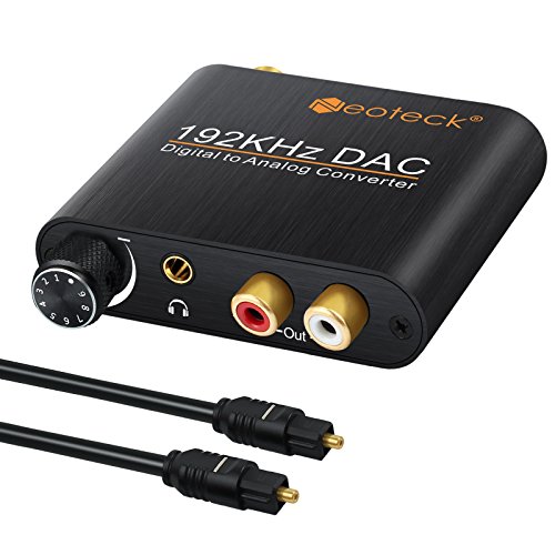 Neoteck 192kHz DAC Conversor Digital Óptical Coaxial Toslink a Analógico Estéreo L/R RCA 3.5mm Jack Audio con Volumen Ajustable Convertidor Adaptador para PS34 Xbox HD DVD Sky HD Plasma Blu-ray