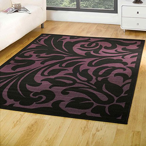Flair Rugs Element Warwick Damask Rug, Black/Purple, 180 x 250 Cm