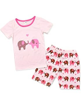 Little Hand Mädchen Pyjama Kurz Ärmel Kinder Sommerkleidung Kids Zweiteiliger Schlafanzug Elefant Baumwolle 98...