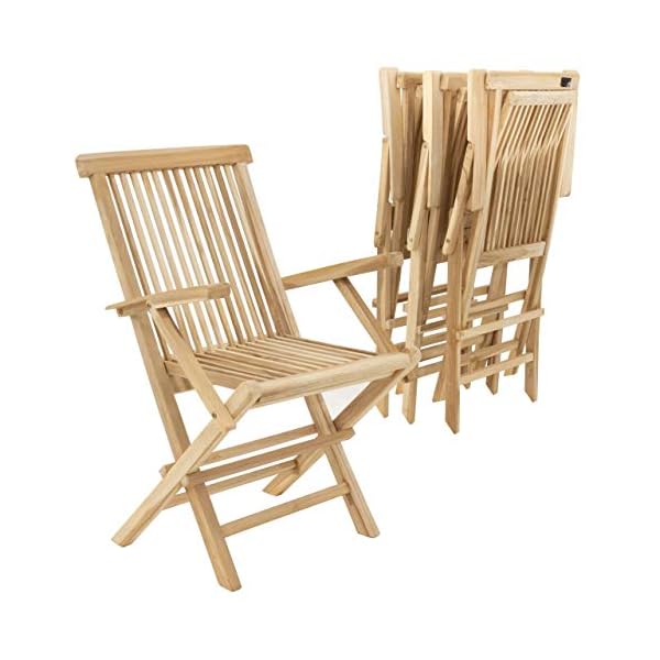 Divero 4er-Set Gartenstuhl Terrassenstuhl Klappstuhl aus Teakholz Hochlehner mit Armlehnen massiv unbehandelt Natur