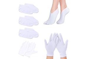 BEIIEB 3 pary skarpet nawilżających, przynieś 1 parę rękawic nawilżających, bawełniane skarpety nawilżające, wygodne oddychające skarpety, skarpety kosmetyczne, uniseks (białe)