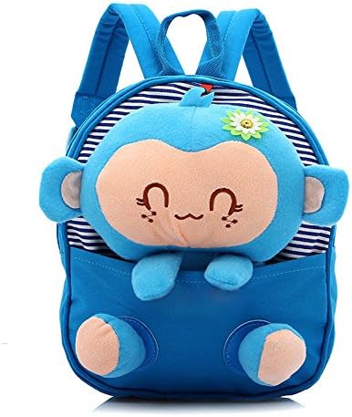 Flyskying Cartoon Little Monkey Kids Backpack Canvas Baby Boy Girls School Bag (Blue)