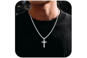 ESHIONER Kreuz Kette für Herren Silber Schwarz Titan Edelstahl Kruzifix Kreuz Anhänger silberkette Christentum Schmuck 16"-24" Kette Cross Halskette KreuzKette für Herren