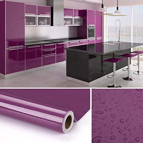 KINLO 5 * 0.61M Stickers Frigo Auto-Adhésif Violet Armoire de Cuisine en PVC Imperméable Style Moderne Stickers Autocollant Muraux Étanche Décoration Chambre Salon Meuble