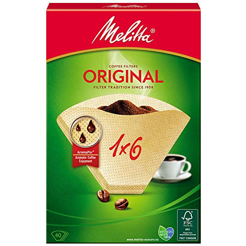 Melitta, 40 Filtres à Café, Taille 1x6, Pour Cafetière à Filtre, Original, Brun 40 filtres