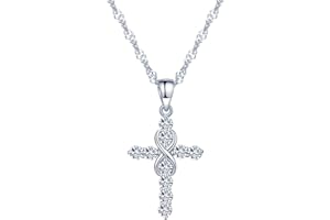 Yumilok Jewelry 925 Sterling Silver Cubic Zirconia Elegant Infinity Symbol Cross Pendant Necklace for Women/Girls