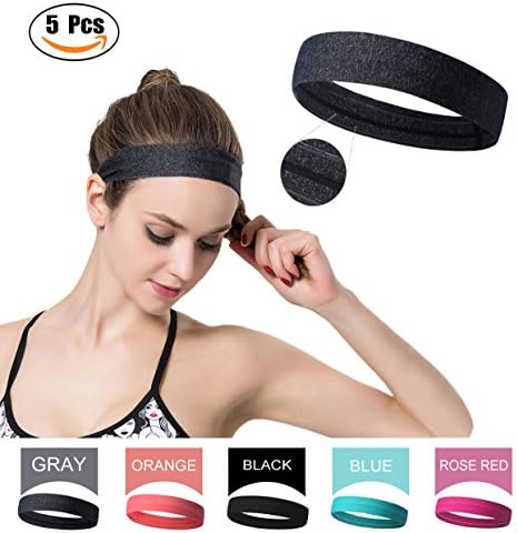 Sweatband Sports Headbands Non Slip for Yoga Running Football Cycling Working Travel Basketball Exercise Hair band to Women and Men 5 Pieces/10 Pieces BY LOOZEO