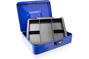 INCONNU Große Geldkassette, 30 cm, flach, abschließbar, mit blauer Münze