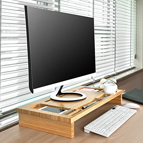 Bamboo Monitor Stand Riser Desktop Screen Stand with Storage for Computer and Office Supply