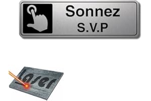 Plaque Gravée Autocollante 13X4 cm Sonnez Svp Fond Alu Brossé