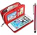 Produktbild Vandot 3 in1 Reißverschluss Viele Karte Card Slot PU Handtasche für iPhone 6 4.7 Zoll Leder Wallet Magnet Case Hülle Brieftasche Luxus Flip Business Zipper Tasche Holster Loch Shell Schutz Bag Etui + Hart Back Rüchseite Cover + Strass Bling Metall Stift Stylus Pen - Rot Exclusive Handytasche Photo Geldbörse Geldbeutel Handschlaufe Strap Folio
