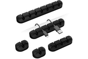 TVIEWSMART Cable Holder, Cable Clips, Pack of 5 Cable Management, Adhesive Hooks for Desk, Power Cable, USB Charging Cable, Chargers, Audio Cables, Office and Home Users (Black, 1-1-3-5-7 Slots)