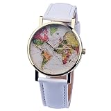 psfy 2016 Neue Styles Leder Uhren mit Weiß Welt Karte Armbanduhr Unisex Uhren Armbanduhr