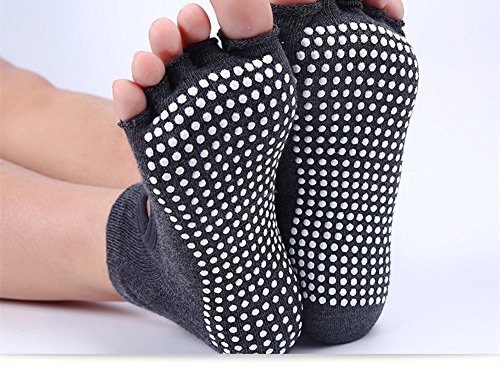 4 Paar Halbe Zehen Damen Rutschfeste Socken mit Baumwolle Atmungsaktivität ideal für Yoga Pilates Tanz Fitness - 4