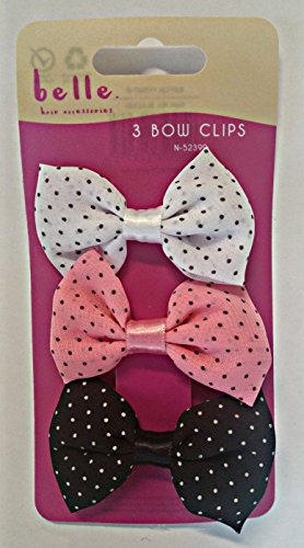 Cute Girls Patterned Hair Bow Clips 3 Pack Dots Lace Flowers Panther Plain (dots)