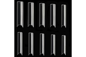 Mwoot 500 Piezas Puntas de Uñas Curvas en C Extra Largas de Media Cubierta, Cuadrada Recta francesa Uñas Falsas Fake Nails Tips para Mujeres salones de uñas y DIY, 10 Tamaños (Claro)