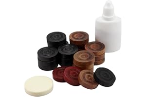 StonKraft Lot de 24 pièces de monnaie en bois Carrom, 2 reines, 1 Striker et 1 poudre