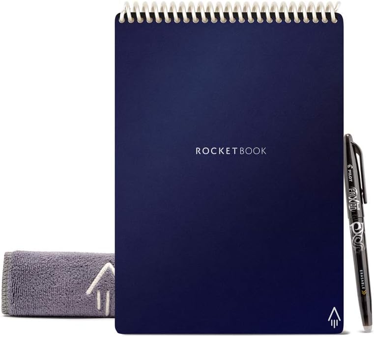 Rocketbook Flip - with 1 Pilot Frixion Pen & 1 Microfiber Cloth Included - Dark Blue Cover, Executive Size (6" x 8.8")