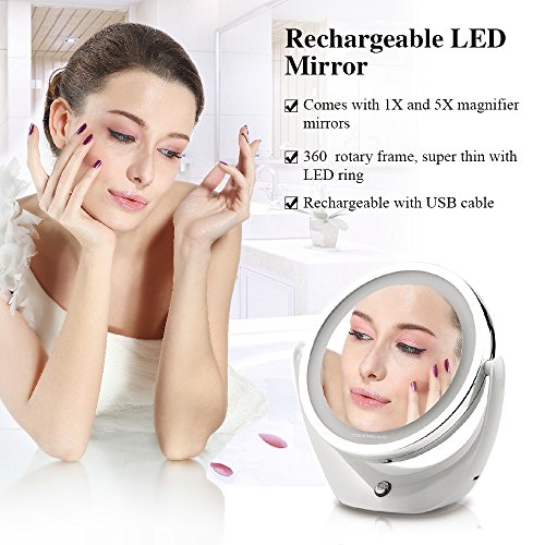 TOUCHBeauty TB-1276 Aufladbarer Kosmetikspiegel 1 X / 5 X Vergrößerung mit LED Beleuchtung Rasier- & Make Up-Spiegel Doppelseitiger 360° Drehbar - 2