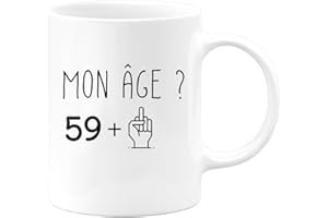 quotedazur Café-Croissant - Mug Personnalisé Humour Anniversaire 60 Ans Mon Âge Doigt Honneur - Cadeau Noël Original Soixantenaire Tasse 1965 Homme Femme - Blanc/Céramique