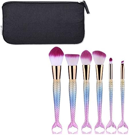 MYG 6Pcs Mermaid Makeup Brushes Set Synthetic Kabuki Foundation Blending Blush Eyeliner Fish Scale Fishtail Make-up Brush Kit With Portable Brushes Bag (Colourful)