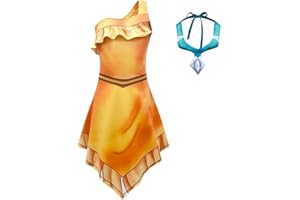 Lito Angels Kostium księżniczki Pocahontas z naszyjnikiem dla dzieci, dziewczynek, rozmiar 3-11 lat, żółty pomarańczowy