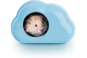 BUCATSTATE Maison de Hamster en céramique, Tunnel de cachette en Forme de Nuage à mâcher Grandes entrées Lit Frais Idéal pour l'été par Chinchilla Rat Souris Gerbilles (Bleu-L)