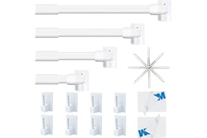 AIITOMG 4 Pièce Barre a Rideaux Extensible Tringle Rideau Réglable Barres de Vitrage Métal/Plastique pour Maison Fenêtre et de Crochets Rideau Adhésive,Blanc(50-85CM)
