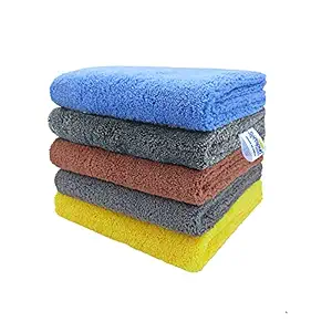 SOFTSPUN Microfiber High Loop Cleaning Cloths, 40x60 cms, 5 pcs, Towel Set, 380 GSM! (Multi-Color). Thick Lint & Streak-Free Multipurpose Cloths.