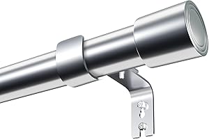 VENWEMONG Barra de Cortinas Ajustable de Acero Inoxidable - Con Soportes y Terminales en Forma de Cilindro - Ideal para Cortinas - Estilo Moderno y Elegante,Plata,90-175CM(1 pieza)