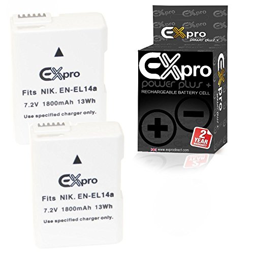 Ex-Pro    Nikon EN-EL14  EN-EL14  a       1800  mAh Ultra Capacity Power Plus   Lithium Li-Ion Batterie pour Appareil Photo Num  rique Nikon P7000  P7100  P7700  et DSLR D3000  D3100  D3200  D5000  D5100  D5200