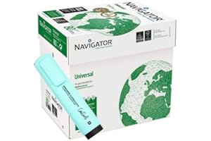 CASTERLI Universal Navigator Papel multiusos para impresoras color blanco (1 CAJA 2500 HOJAS, A4 80 GRAMOS+1 RESALTADOR CASTERLI) (1 CAJA 2500 HOJAS, A4 80 GRAMOS)