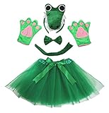 Petitebelle 3D Green Crocodile Headband Bowtie Tail Gloves Tutu 5pc Lady Costume (One Size)