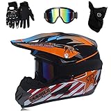 [CONJUNTO DE CASCO FUERA DE LA CARRETERA]: Motocicletas accesorios de casco integral con guantes de motocicleta, gafas de protección para motocicletas, máscara de motocross. Excelente equilibrio de rendimiento y transpirabilidad, una experiencia de conducción cómoda con una visión clara y una cabeza fría.