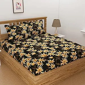 Florida Polycotton Floral Double Bedsheet with 2 Pillow Covers (Black, 224x245CM)