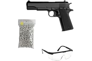 Saigo Defense Pack Airsoft Pistolet modèle KWC M1911 à Ressort/matière: Plastique Haute résistance/Puissance 0.5 Joule/livré avec Accessoires Noir