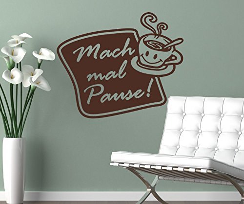 Wandtattoo Kaffee Mach mal Pause Coffee Spruch Cafe Aufkleber Küche Wohnzimmer Kaffeebohnen Tasse 1D345, Farbe:Azurblau glanz;Breite vom Motiv:14cm