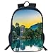 Produktbild HOJJP Schultasche Stylish Unisex School Students Black Asian,Venetian Tower Archaeological Site National Park at Sunrise Lake Sanctuary Landscape,Blue Green Kids,