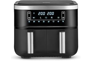 SEVERIN FR 2453 Friggitrice ad aria calda con 2 cestelli, temperature regolabili separatamente da 80° a 200° C, capacità totale 7,6 L, 8 programmi automatici, display touch