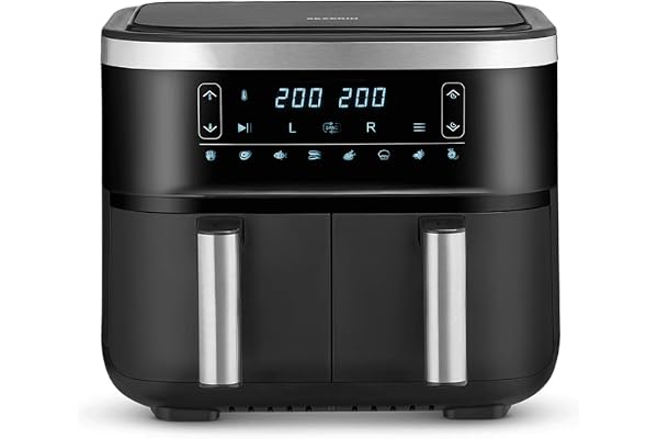 SEVERIN Friteuse à air chaud 2 850 W, Friteuse sans huile avec technologie à air chaud et 2 paniers de 3,25 litres chacun, Multicuiseur avec Fonction Déshydratation, Noir, FR 2453