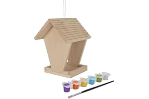 Eichhorn 100004582 Outdoor-100004582-Futterhaus aus Holz, zum Zusammenbauen und Bemalen, inkl. Pinsel und Farben, 14x14x24cm Lindenholz, DIY, Bunt