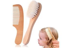 JUGUTA Brosse Cheveux Bebe, Brosse À Cheveux Et Peigne Pour Bébé - Brosse À Cheveux En Bois Naturel Avec Poils De Chèvre Doux - Brosse Douce Pour Bébé - Pour Nourrissons Et Tout-Petits