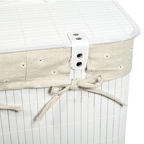 Tatkraft California Weiss Wäschekörbe Quadratisch mit Stoff Innensack 60L Bambus Maß 35X35X50H cm - 5