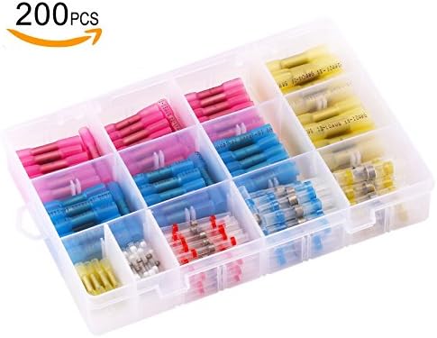 200 PCS Solder Seal Butt Connectors Heat Shrink Wire Terminal Kit, Cookan Waterproof Electrical Automotive Marine Crimp Connector Set