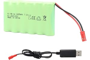 MXJFYY 7.2V 2400mAh NI-MH Rechargeable Battery with JST Plug, AA Battery for RC Monster Truck, Remote Controlled Trucks, RC Bulldozer, Power Tool, Construction truck, Dump Truck and Climbing Vehicle