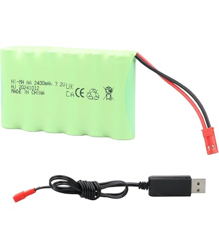2PCS Batterie Rechargeable 7.2V 2800mAh AA Avec Prise SM-2P Et Câble USB - Idéale Pour Huina 1550 550 RC Excavatrice, Voiture Et Camion Jouet