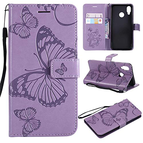 Preisvergleich Produktbild Huawei P20 Lite Hülle, Conber Lederhülle Handyhülle mit [Kostenlose Schutzfolie], PU Tasche Leder Flip Case Cover Emboss 3D Schmetterling Schutzhülle für Huawei P20 Lite - Lila